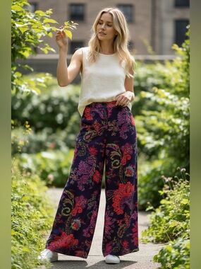 H&M Statement Wide Leg‎ Pants Floral Paisley Print Size 8